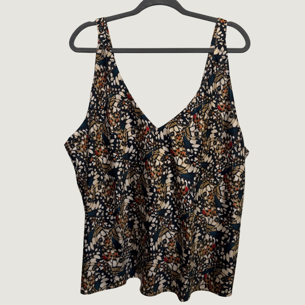 Wildfang Womens Empower Satin Cami 2X Multicolor Butterfly Print Cowl Back Bold